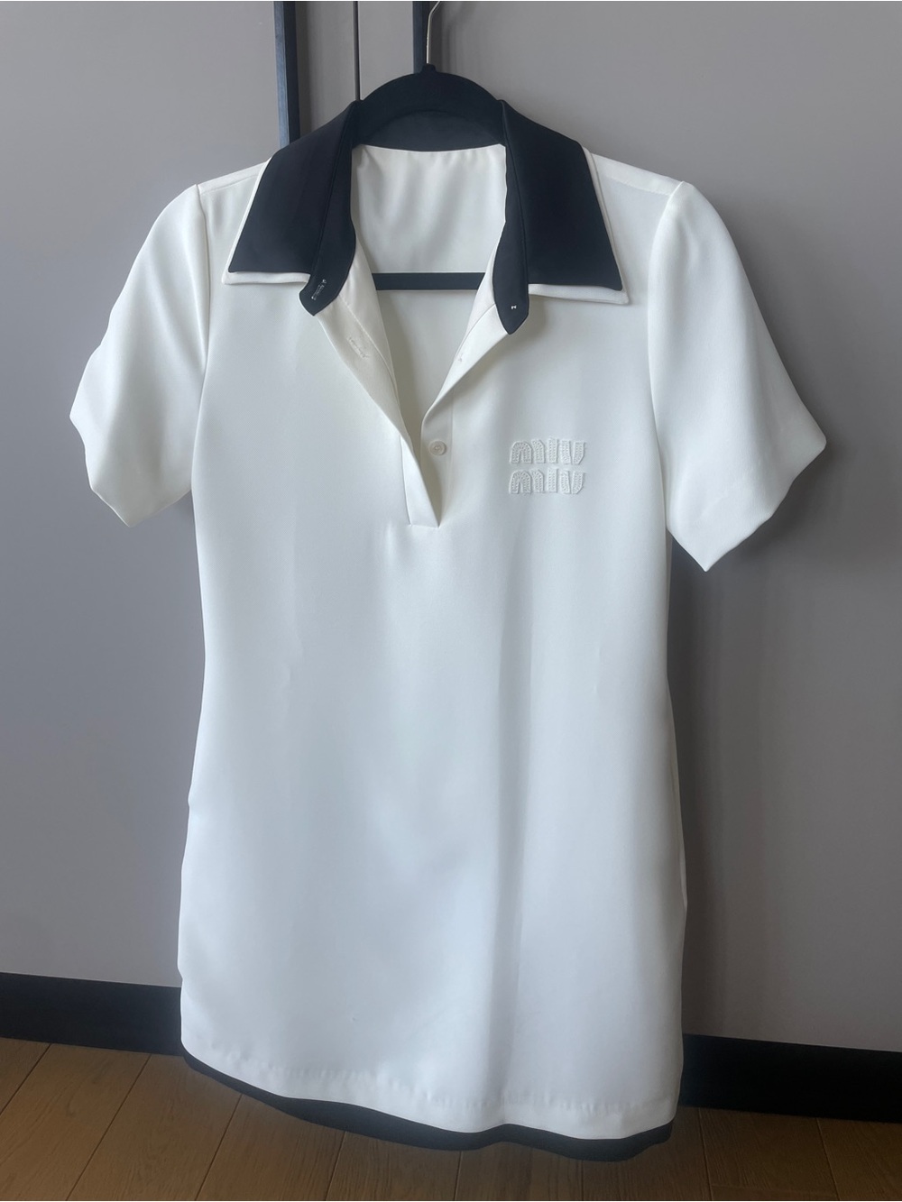 Miu Miu White Dress with Black Contrast Collar and Trim